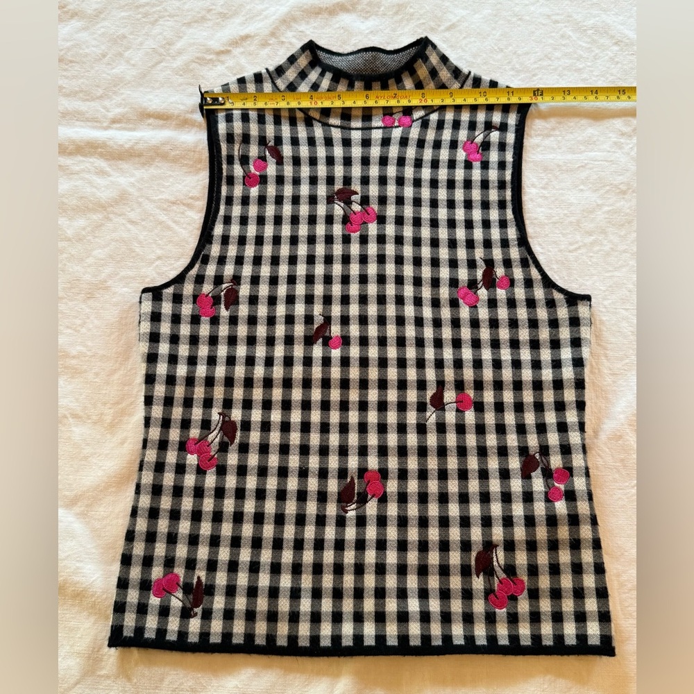 Maeve by Anthropologie Sleeveless Mock Neck Sweater Tank Black White Gingham XXS - Picture 8 of 16